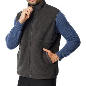 Mens Size 3XL Gray Sherpa Fleece Vest With Zippered Pockets & Stand Collar